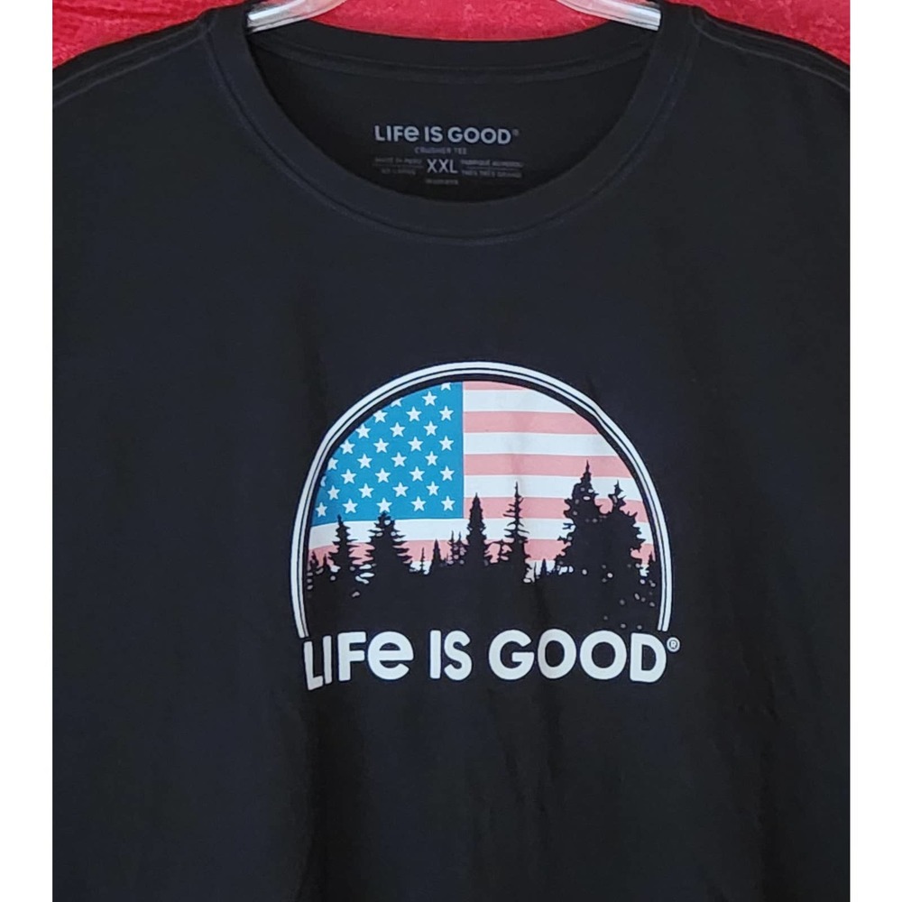 Life Is‎ Good Women's 2X American Flag Black Long Sleeve Shirt